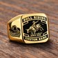 Bull Riding Black Face Badge ring in Gold, showing CUSTOM NAME and SINCE 2000