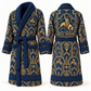 Personalized Bull Riding Bathrobe - Art Deco Craft blue front and back view