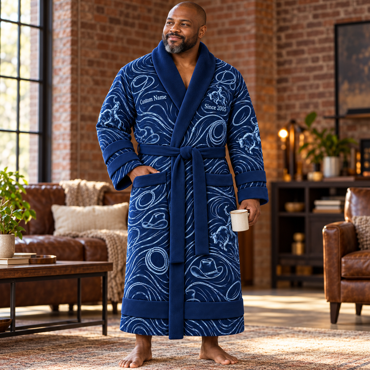 Personalized Bull Riding Bathrobe - Contour Lines lifestyle view