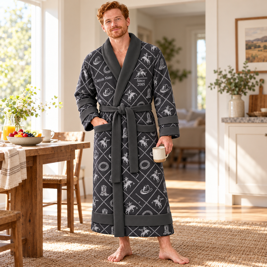 Personalized Bull Riding Bathrobe - Diamond Emblems lifestyle view