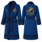 Personalized Bull Riding Bathrobe - Heritage Crest blue front and back view
