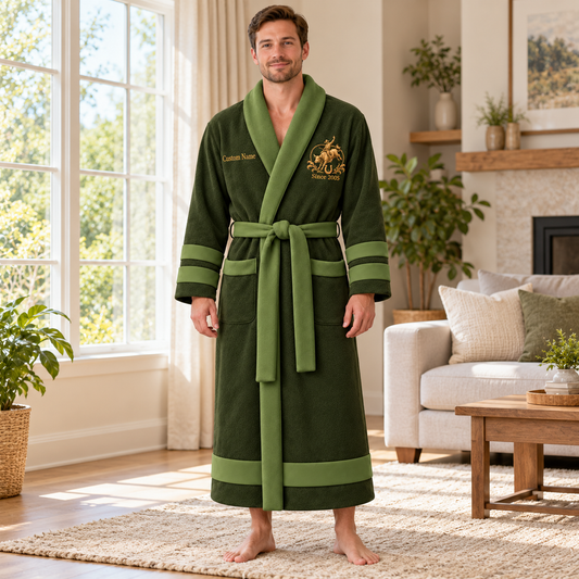 Personalized Bull Riding Bathrobe - Heritage Crest lifestyle view