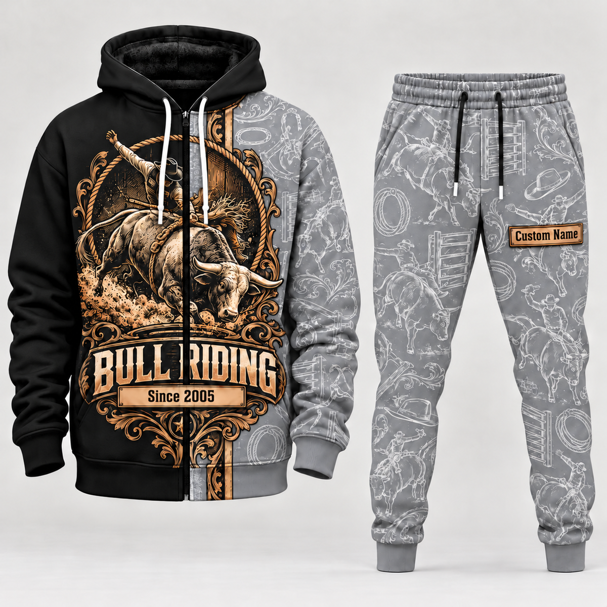 bull riding full-zip hoodie and matching joggers - lightgray catalog view
