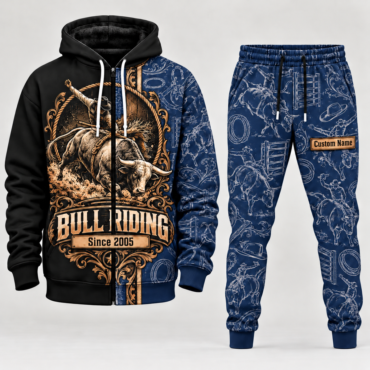 bull riding full-zip hoodie and matching joggers - navy catalog view