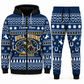 bull-riding navy Winter Snowflake full-zip hoodie and jogger combo with Custom Name and Since 2005