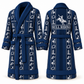 Personalized Bull Riding Bathrobe - Workbench Stripes blue front and back view