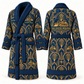 Personalized Bulldozer Operator Bathrobe - Art Deco Craft blue front and back view