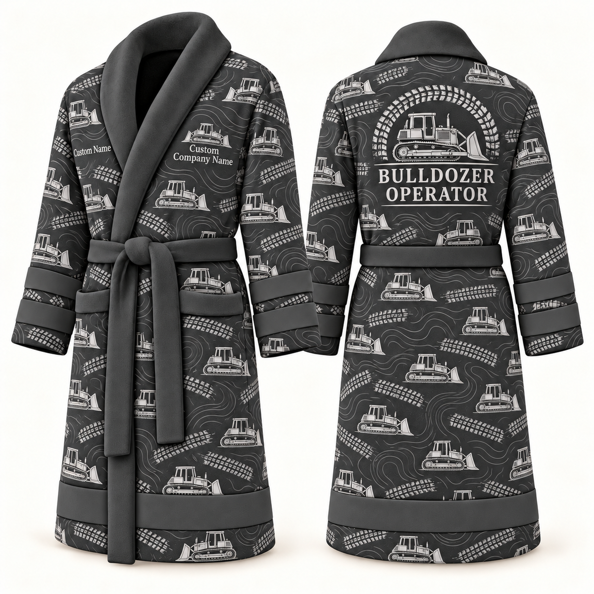 Personalized Bulldozer Operator Bathrobe slate front and back