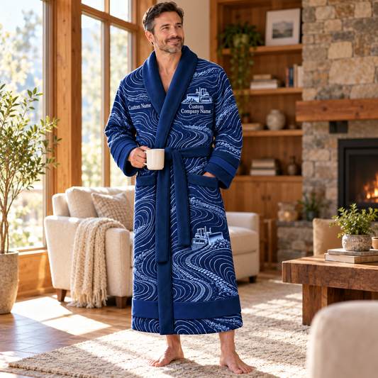 Personalized Bulldozer Operator Bathrobe - Contour Lines lifestyle view