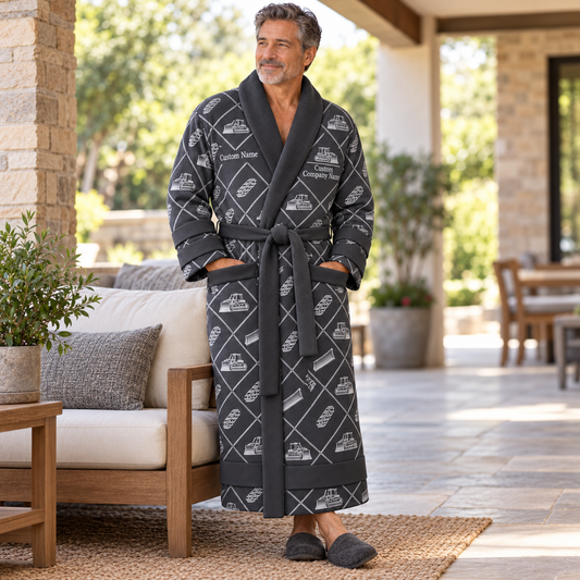 Personalized Bulldozer Operator Bathrobe - Diamond Emblems lifestyle view