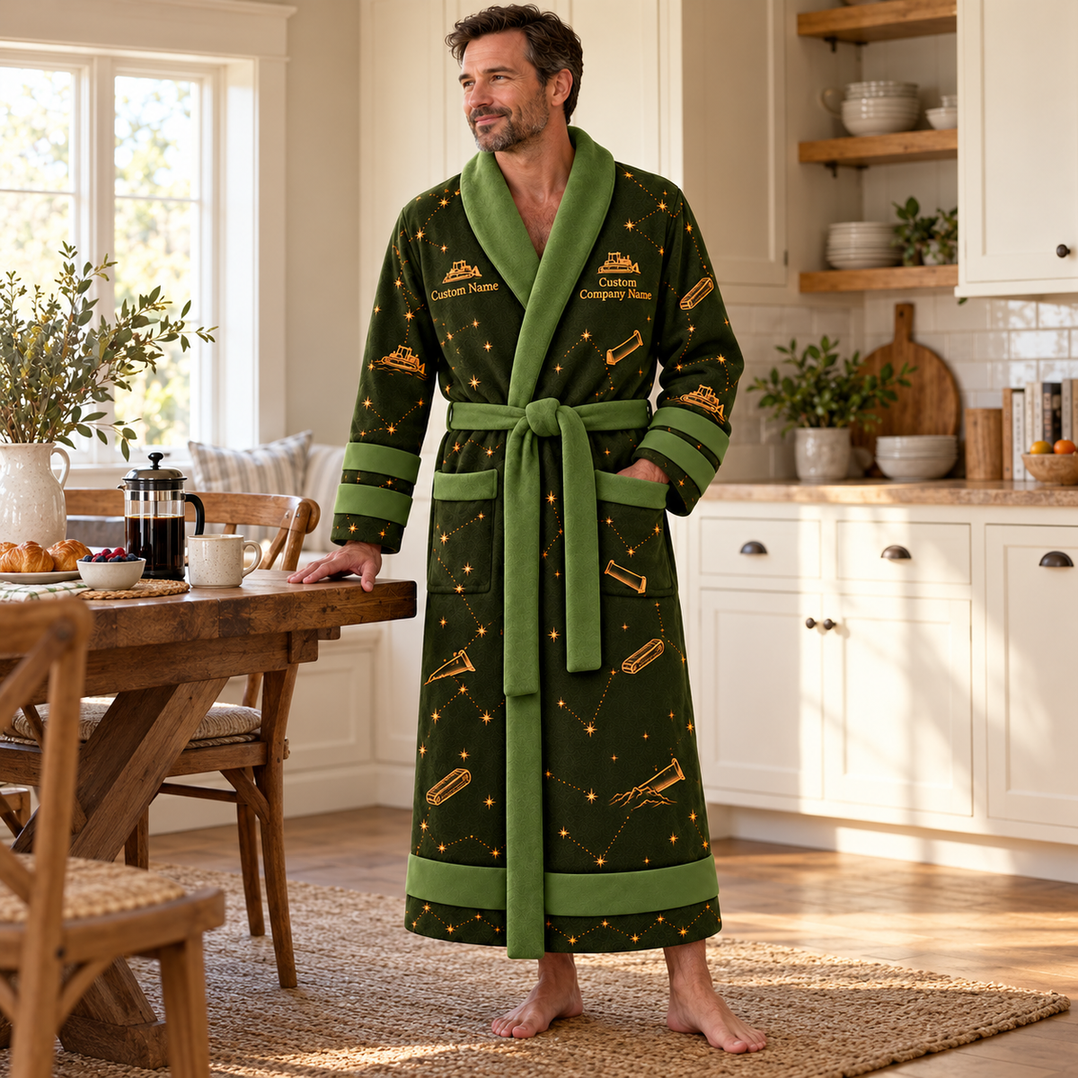Personalized Bulldozer Operator Bathrobe - Night Shift lifestyle view