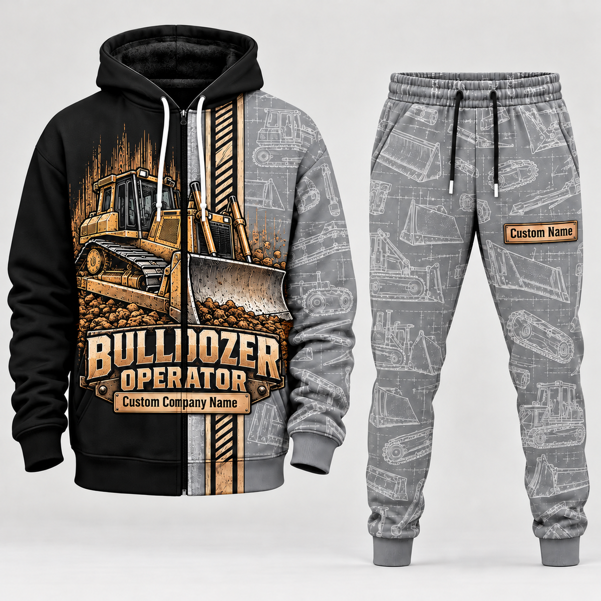 bulldozer operator full-zip hoodie and matching joggers - lightgray catalog view