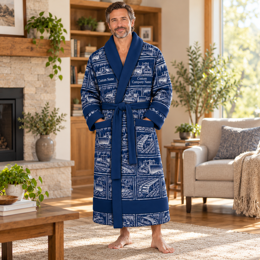 Personalized Bulldozer Operator Bathrobe - Vintage Patchwork lifestyle view
