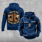Bull Rider Walk the Walk Badge Vintage Hoodie in Dark Blue, front and back views with western boots, curved banners, sample text CUSTOM NAME and SINCE 2000, and a plain lower pouch with a small brown label.
