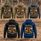 Bull Rider Walk the Walk Badge Vintage Hoodie in Military Green, Kaki, Dark Gray, Black and Dark Blue, five complete back views with western riding boots and arched text in an empty rodeo arena.