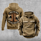 Bull Rider Walk the Walk Badge Vintage Hoodie in Kaki, front and back views with western boots, curved banners, sample text CUSTOM NAME and SINCE 2000, and a plain lower pouch with a small brown label.