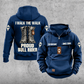 Bull Rider Proud Walk Vintage Hoodie in Dark Blue, front and back views with sample text CUSTOM NAME and SINCE 2000, western riding boot artwork, and I WALK THE WALK / PROUD / BULL RIDER lettering.