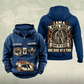 Bull Rider Heritage Crest Vintage Hoodie in Dark Blue, front and back views with ornate cowboy-and-rope crest, chest and lower-panel bull motifs, plain sleeves, and sample text CUSTOM NAME and SINCE 2000.