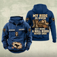 Bull Rider Never Ends Vintage Hoodie in Dark Blue, front and back views with sample text CUSTOM NAME and SINCE 2000.