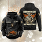 Bull Rider By Choice Vintage Hoodie in Black, front and back views with sample text CUSTOM NAME and SINCE 2000, cowboy-and-rope back artwork, hat-and-bull sleeve symbols and lower-front bull motif.