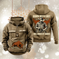Bull Rider By Choice Vintage Hoodie in Kaki, front and back views with sample text CUSTOM NAME and SINCE 2000, cowboy-and-rope back artwork, hat-and-bull sleeve symbols and lower-front bull motif.