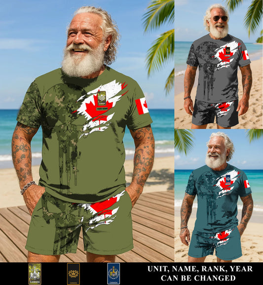Personalized Canada Soldier/ Veteran Camo With Name And Rank Combo T-Shirt + Short 3D Printed - 16995744