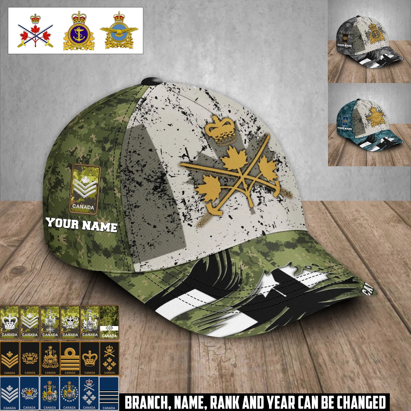 Personalized Name & Rank Canada Soldier/Veterans Baseball Cap - 1759968003
