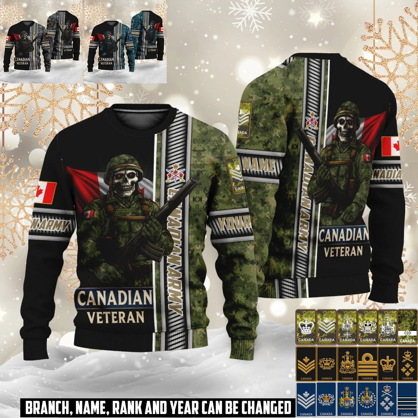 Personalized Canada Soldier/Veteran Camo with Name and Rank Ugly Sweater All Over Printed - 17616960