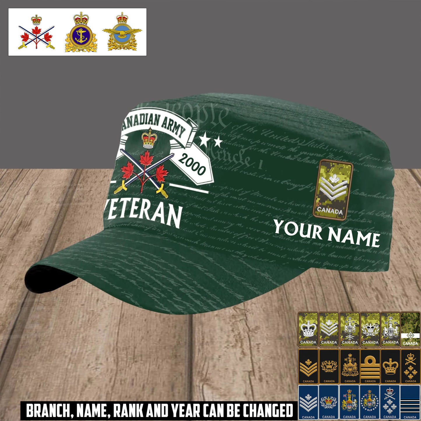Personalized Canada Soldier/ Veteran With Name, Year And Rank Military Cap - 17494272