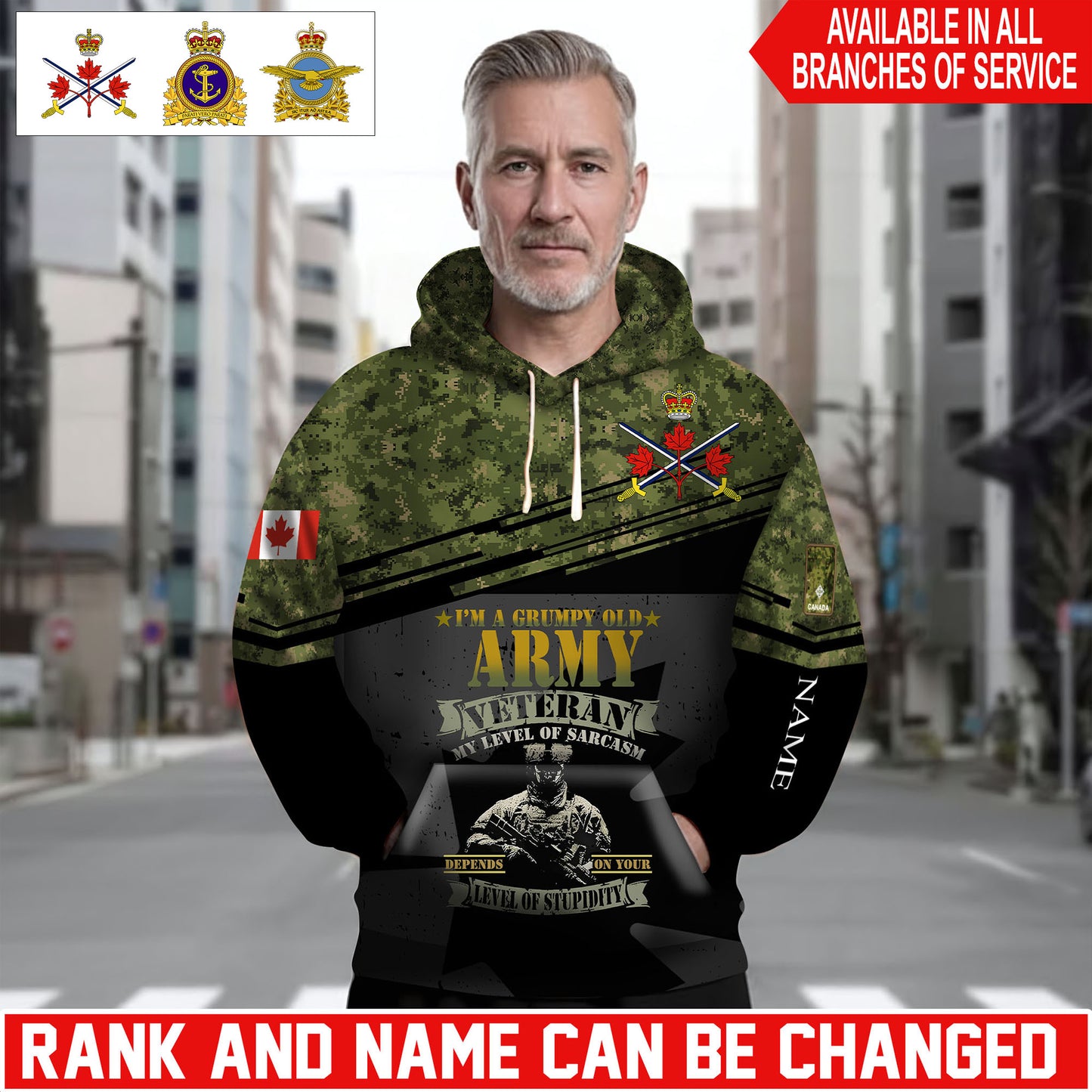 Personalized Canada Soldier/Veteran Camo with Name and Rank Hoodie Sweater All Over Printed - 1761350403