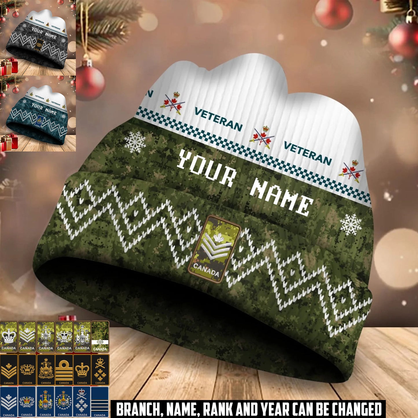 Personalized Canada Soldier/Veteran Camo with Rank And Name Beanie Hat - 17590176