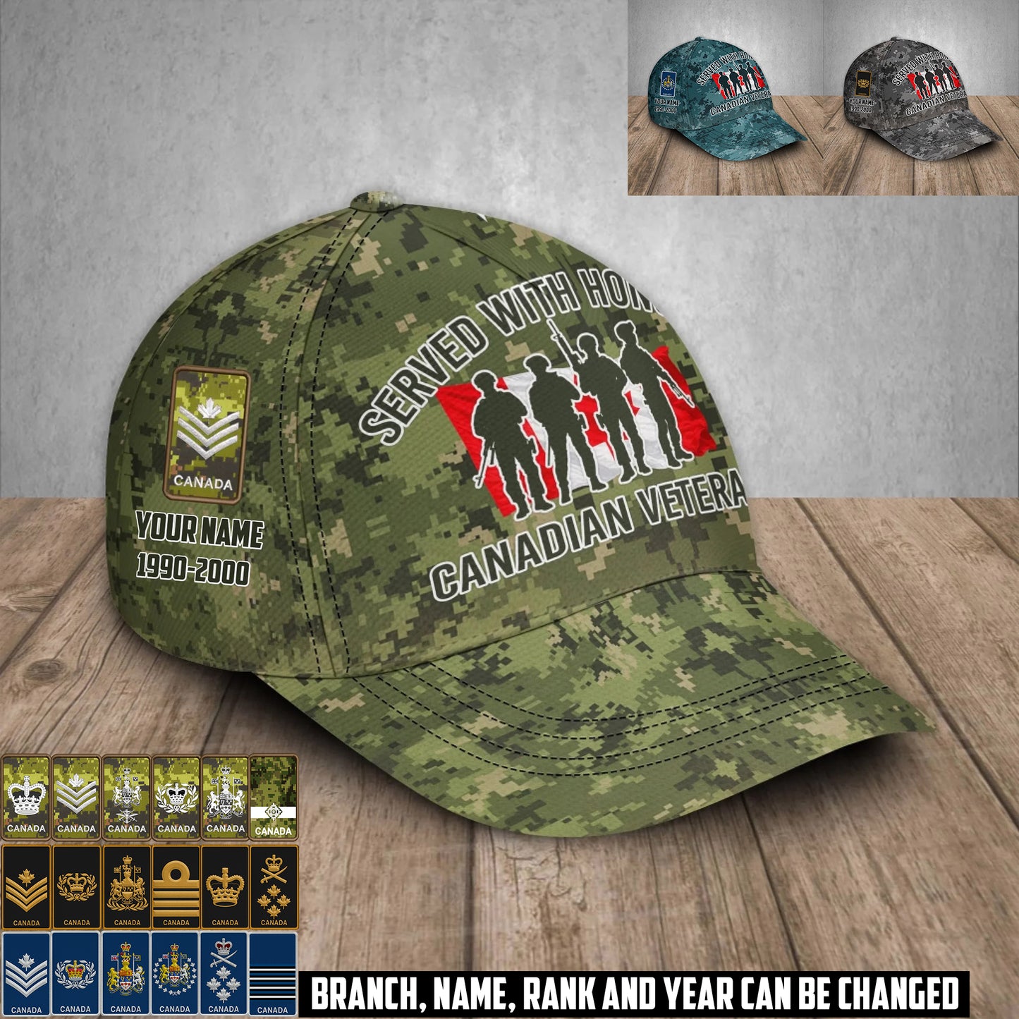 Personalized Rank, Year And Name Canada Soldier/Veterans Baseball Cap - 17676576