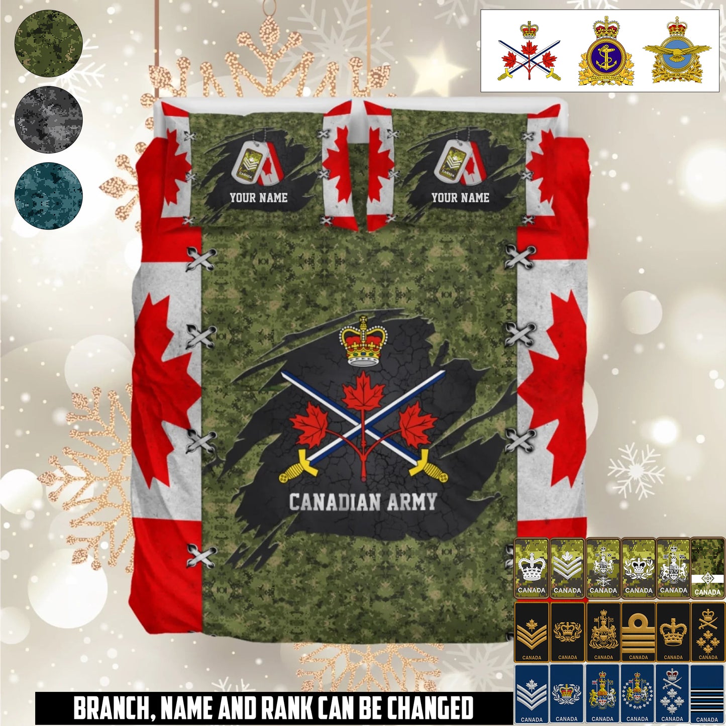 Personalized Canada Soldier/ Veteran Camo With Name And Rank Bedding Set - 17658432