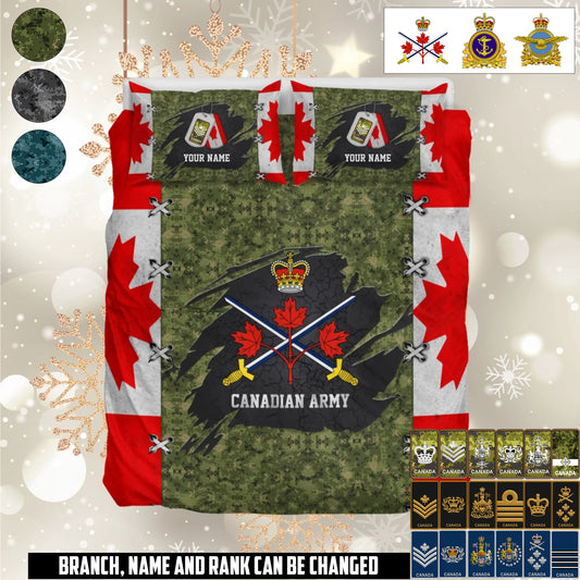 Personalized Canada Soldier/ Veteran Camo With Name And Rank Bedding Set - 17658432