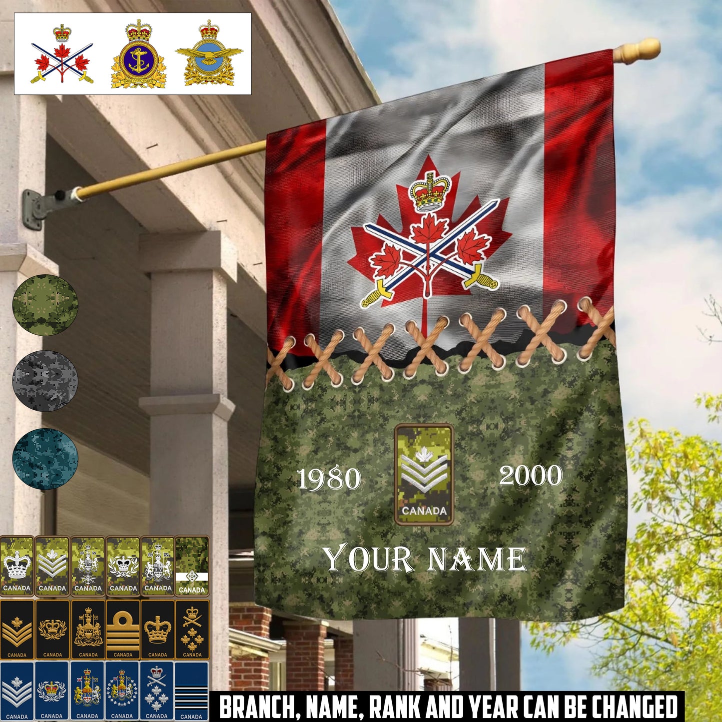 Personalized Canada Solider/ Veteran Camo With Name, Year & Rank House Flag 3D Printed - 1759795204
