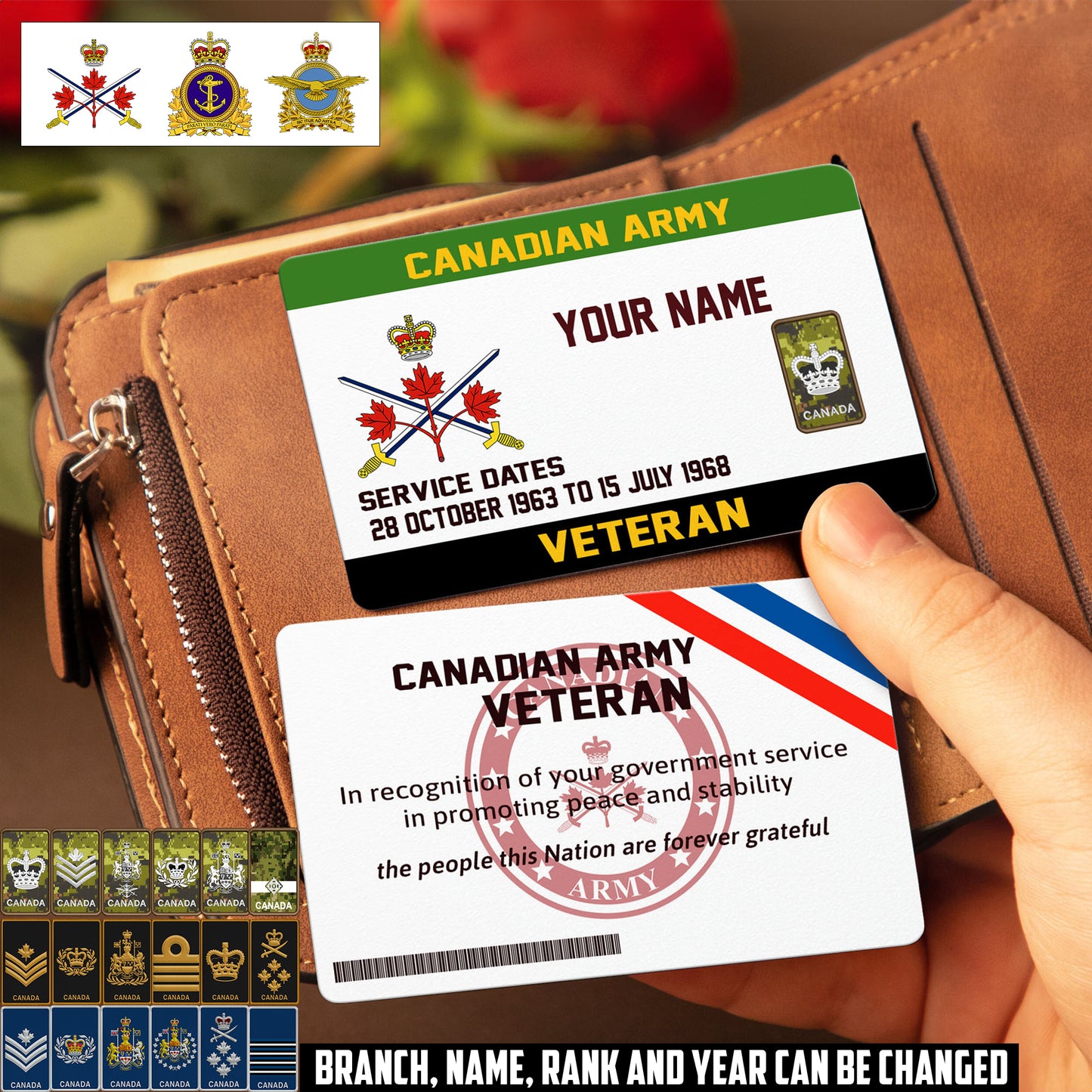 Personalized Canada Soldier/ Veteran With Rank, Name And Year Aluminum Wallet Card - 17479584