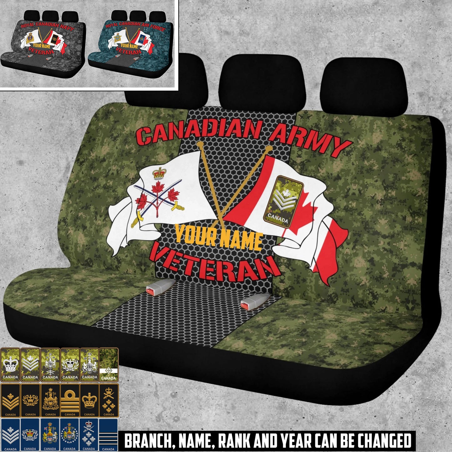 Personalized Canada Soldier/ Veteran With Name And Rank Car Back Seat Cover Set (with foaming) - 17490816