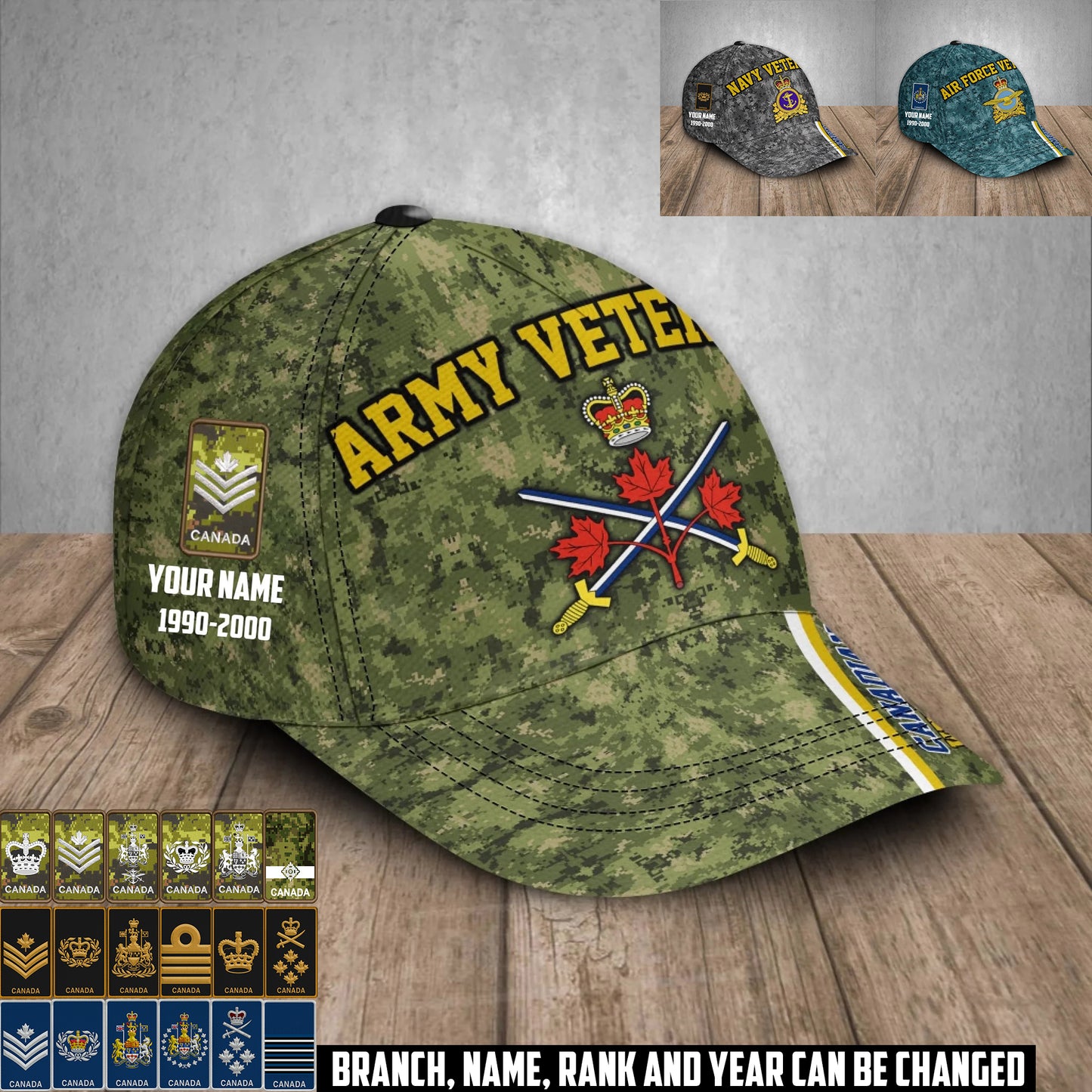 Personalized Rank And Name, Year Canada Soldier/Veterans Baseball Cap - 1759795202