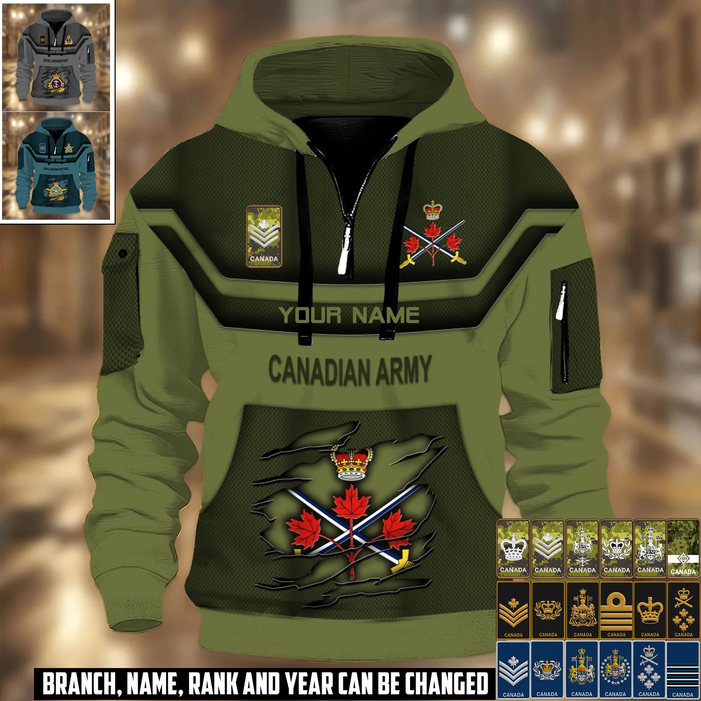Personalized Canada Soldier/ Veteran With Rank And Name 3D Half-zip Hoodie - 17504640