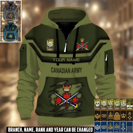 Personalized Canada Soldier/ Veteran With Rank And Name 3D Half-zip Hoodie - 17504640
