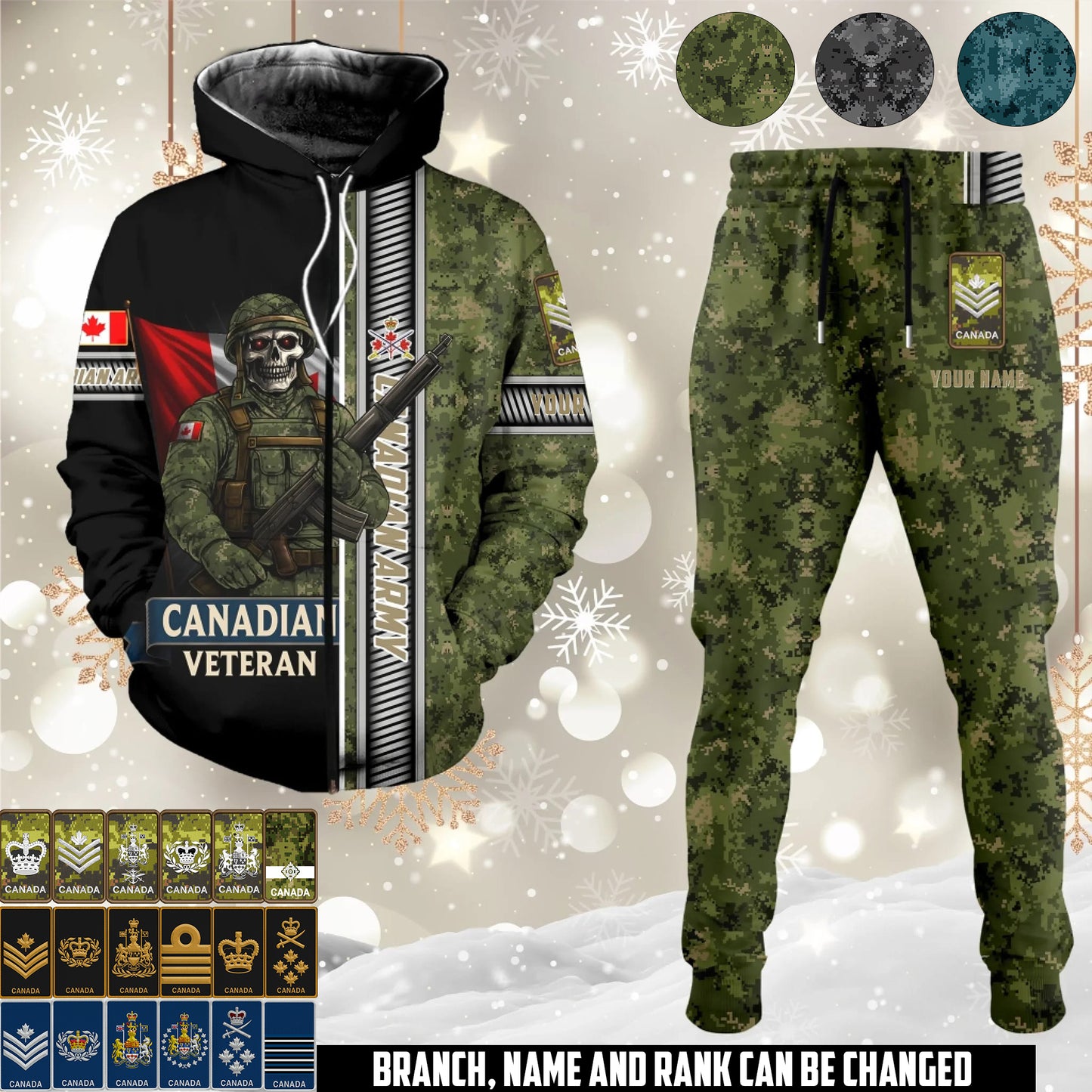 Personalized Canada Soldier/Veteran Camo with Rank And Name Combo Zip Hoodie + Jogger - 17616960