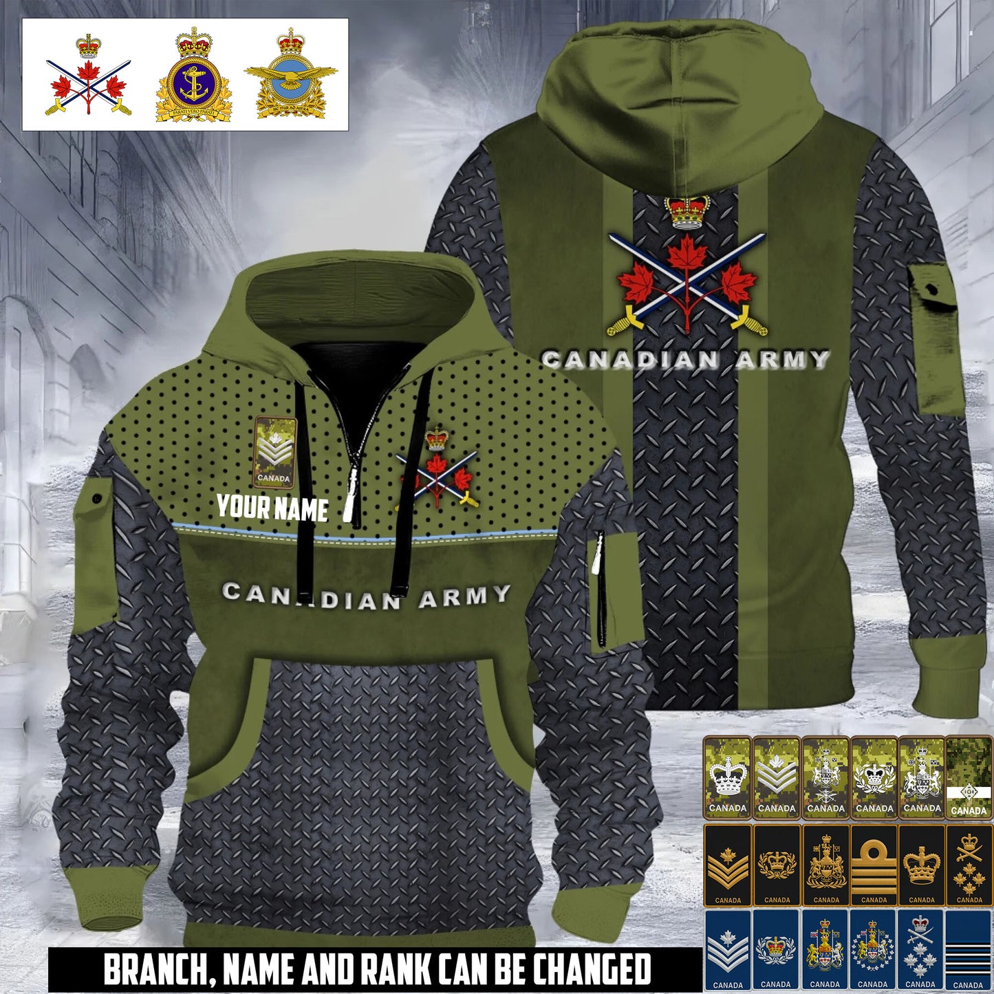 Personalized Canada Soldier/ Veteran With Rank And Name 3D Half-zip Hoodie - 17693856