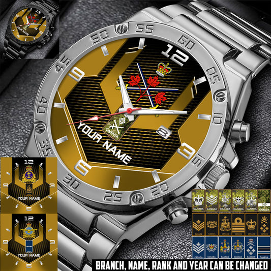 Personalized Canada Soldier/ Veteran With Name And Rank Gentleman Stainless Steel Watch - 17485632