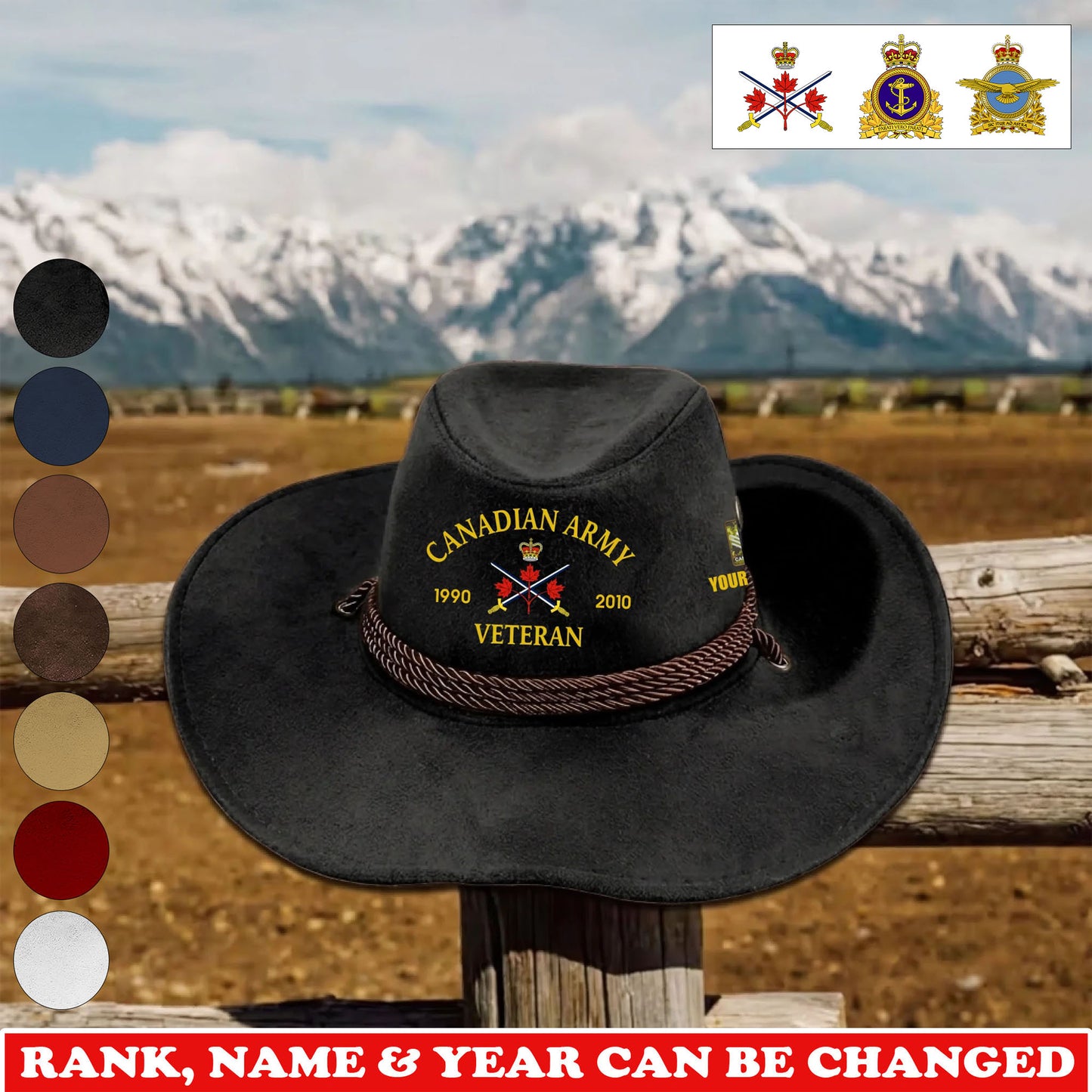 Personalized Canada Soldier/ Veteran With Rank, Name and Year Cowboy Hat - 17752608