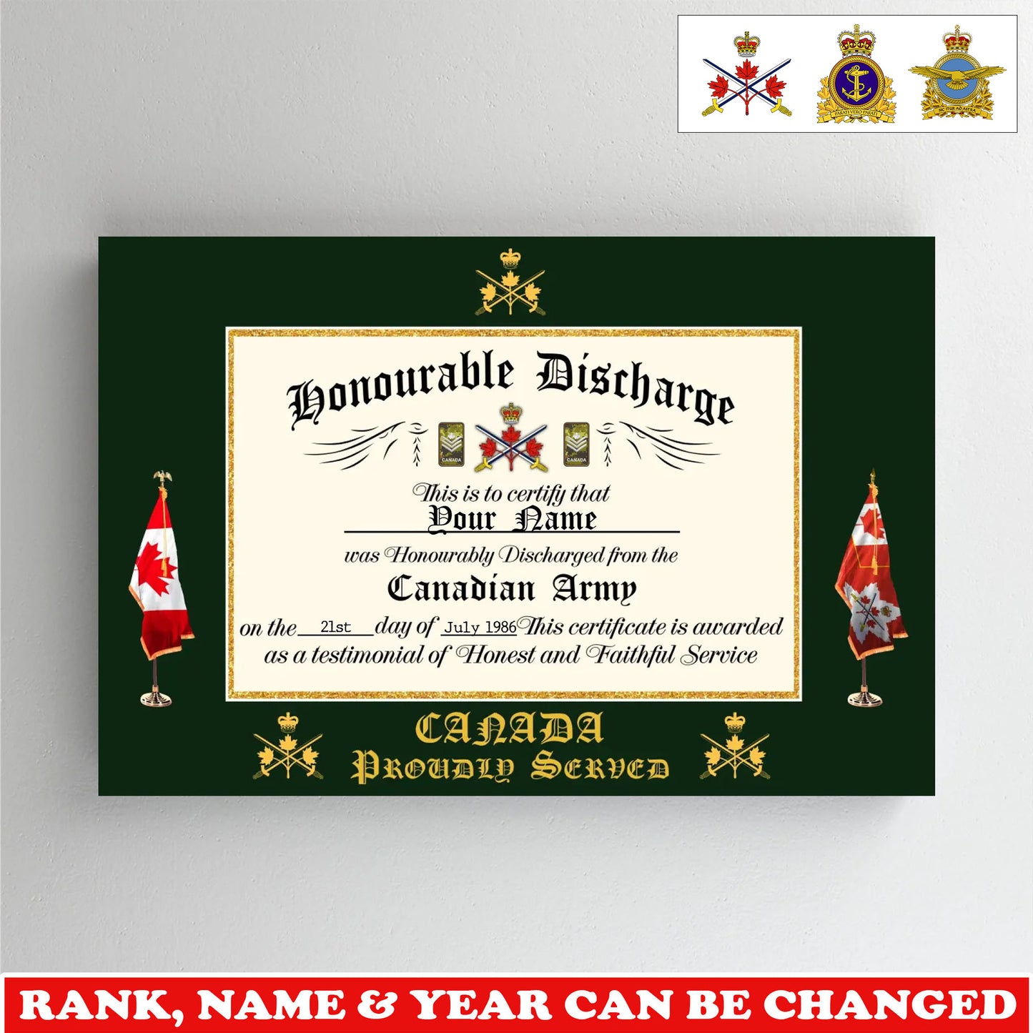 Personalized Canada Soldier/Veteran with Rank, Name & Year Canvas - 17739648