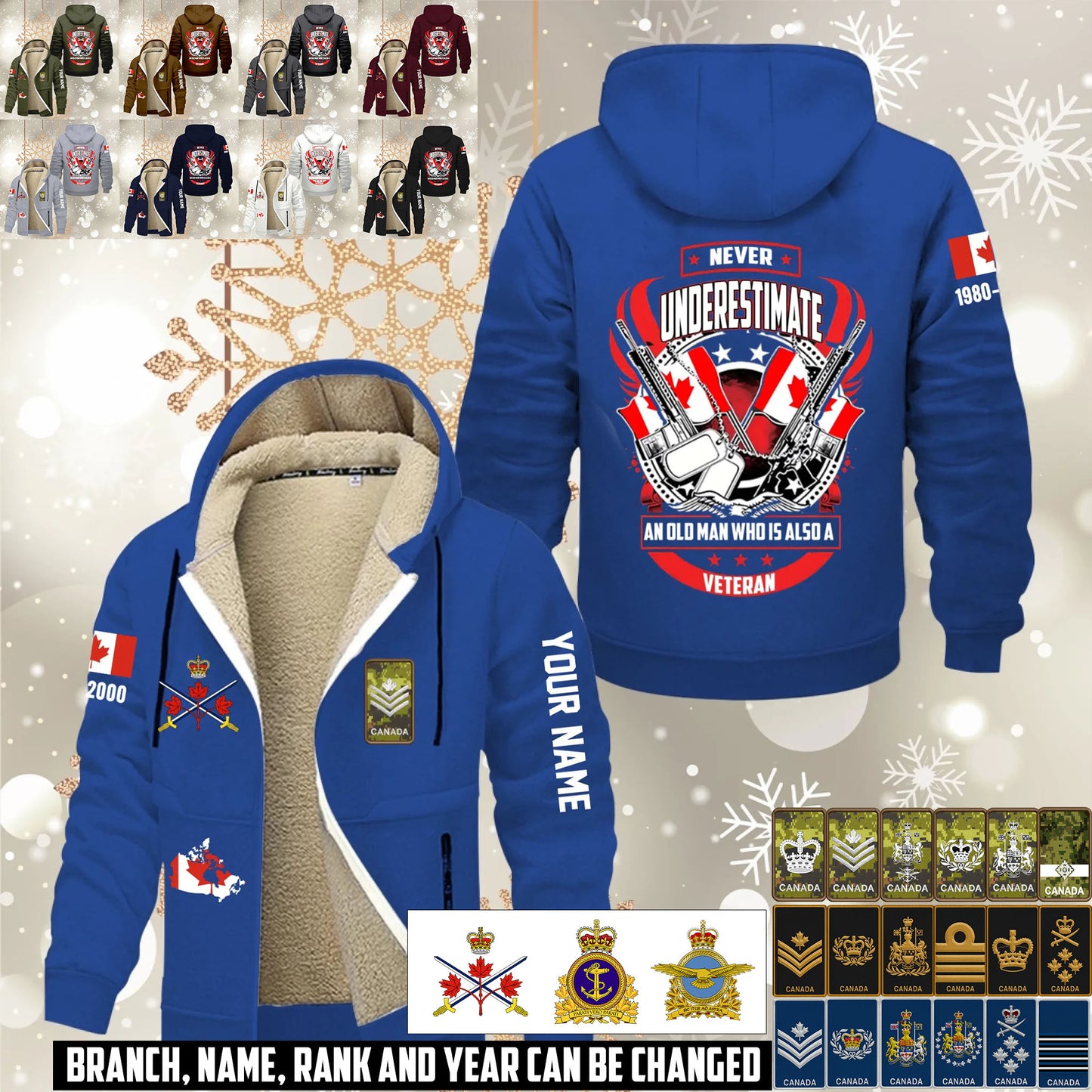 Personalized Canada Soldier/ Veteran With Name, Year And Rank Hoodie Zip Velvet Coat - 17646336