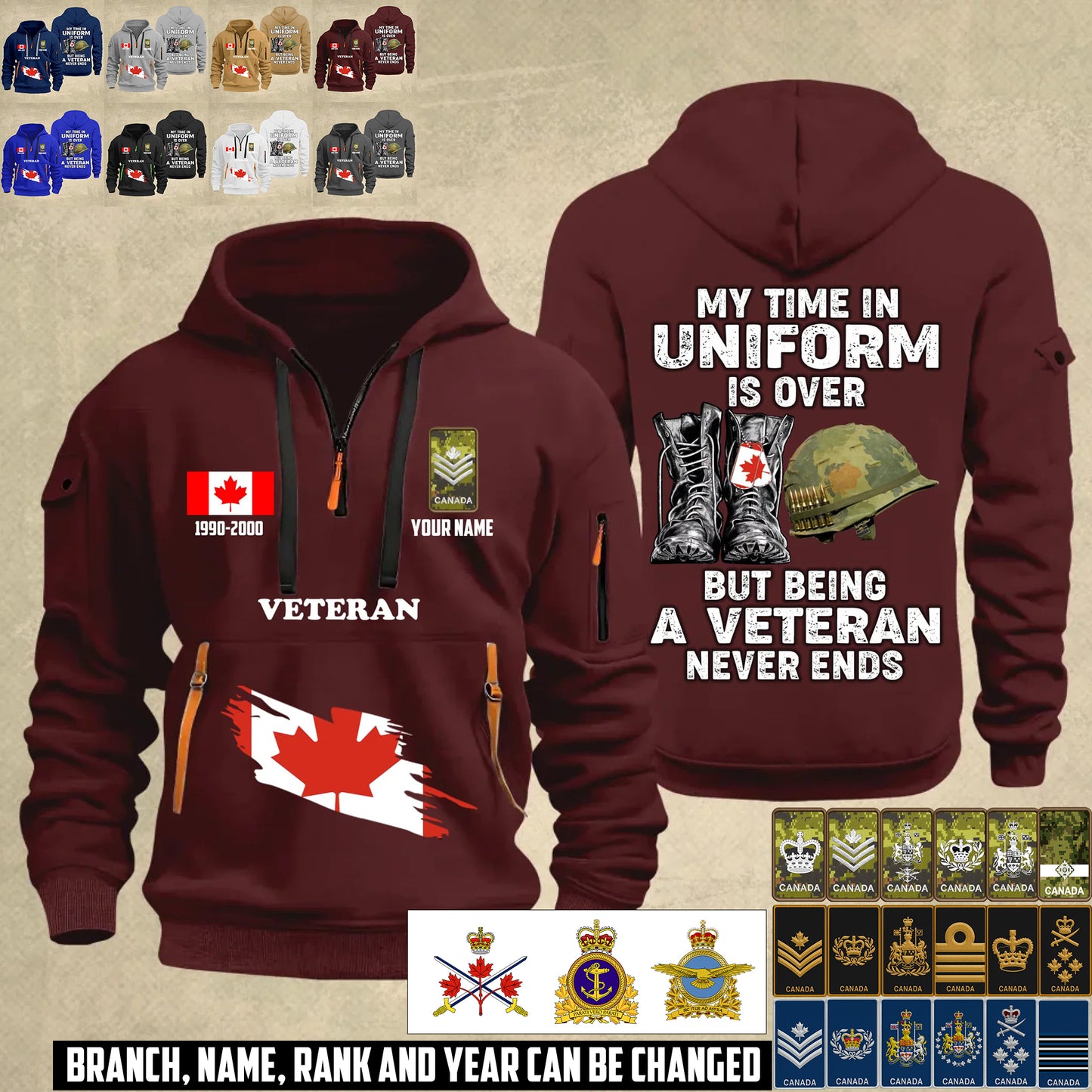 Personalized Canada Soldier/ Veteran With Name, Year And Rank Zip Hoodie Multicolor - 17557344