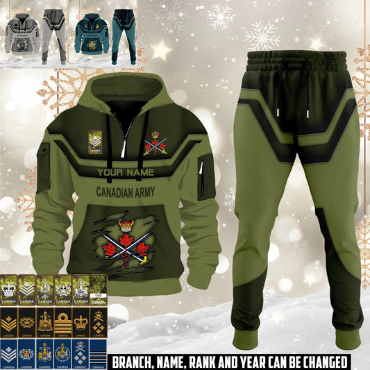Canadian 3D Half Zip Hoodie + Jogger Combo – Personalized with Name & Rank - 17504640