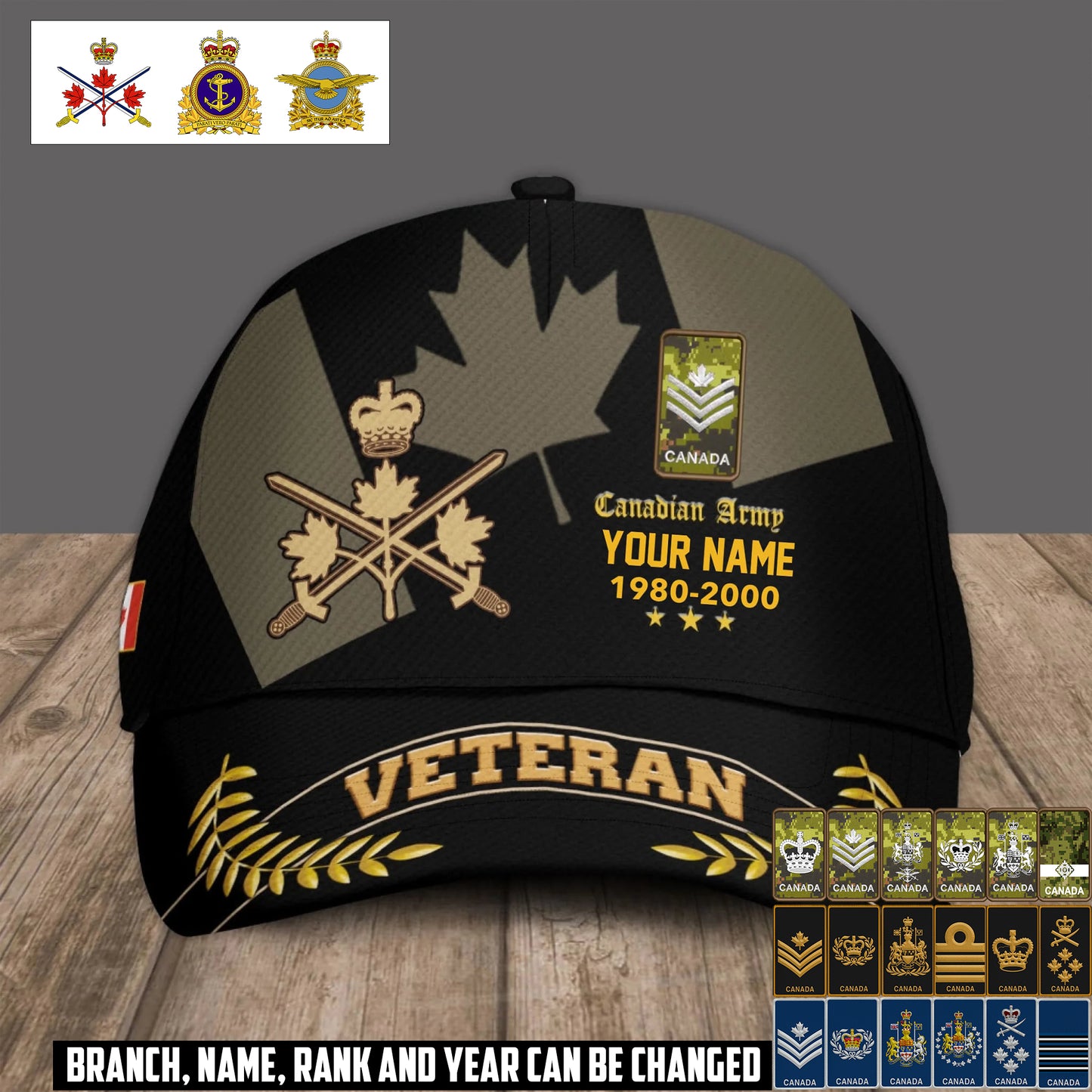 Personalized Name Year & Rank Canada Soldier/Veterans Baseball Cap - 1759968004