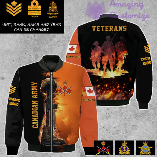 Personalized Canada Soldier/Veteran Camo with Name, Rank And Year Bomber All Over Printed - 17284320